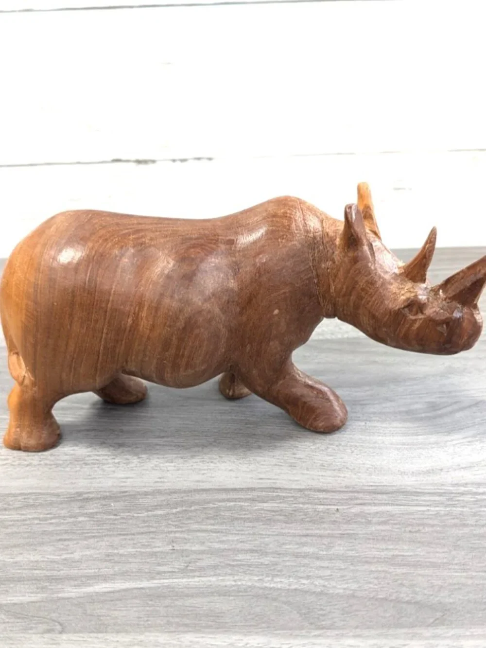 VTG Hand Carved Solid Wood Rhino-Rhinoceros figure 8